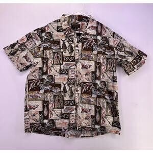 Tuna Fishing Theme Black Point Button Down Shirt Size XL